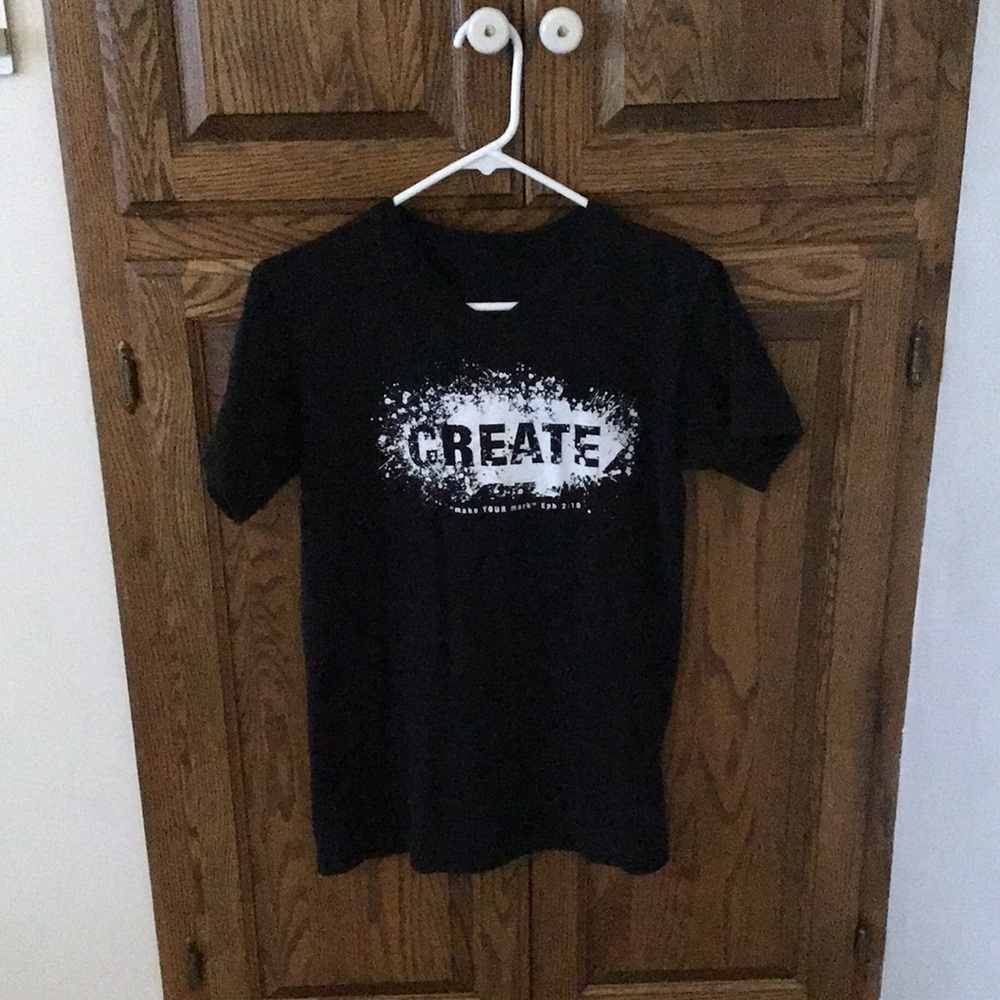 “ ‘CREATE make YOUR mark Eph 2:10’ “ woman’s T-shirt.